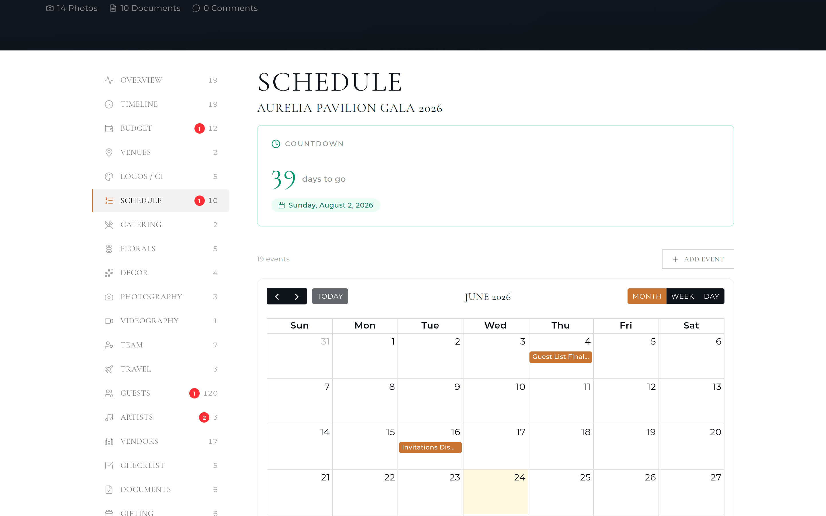 Schedule — Studio BOH client portal