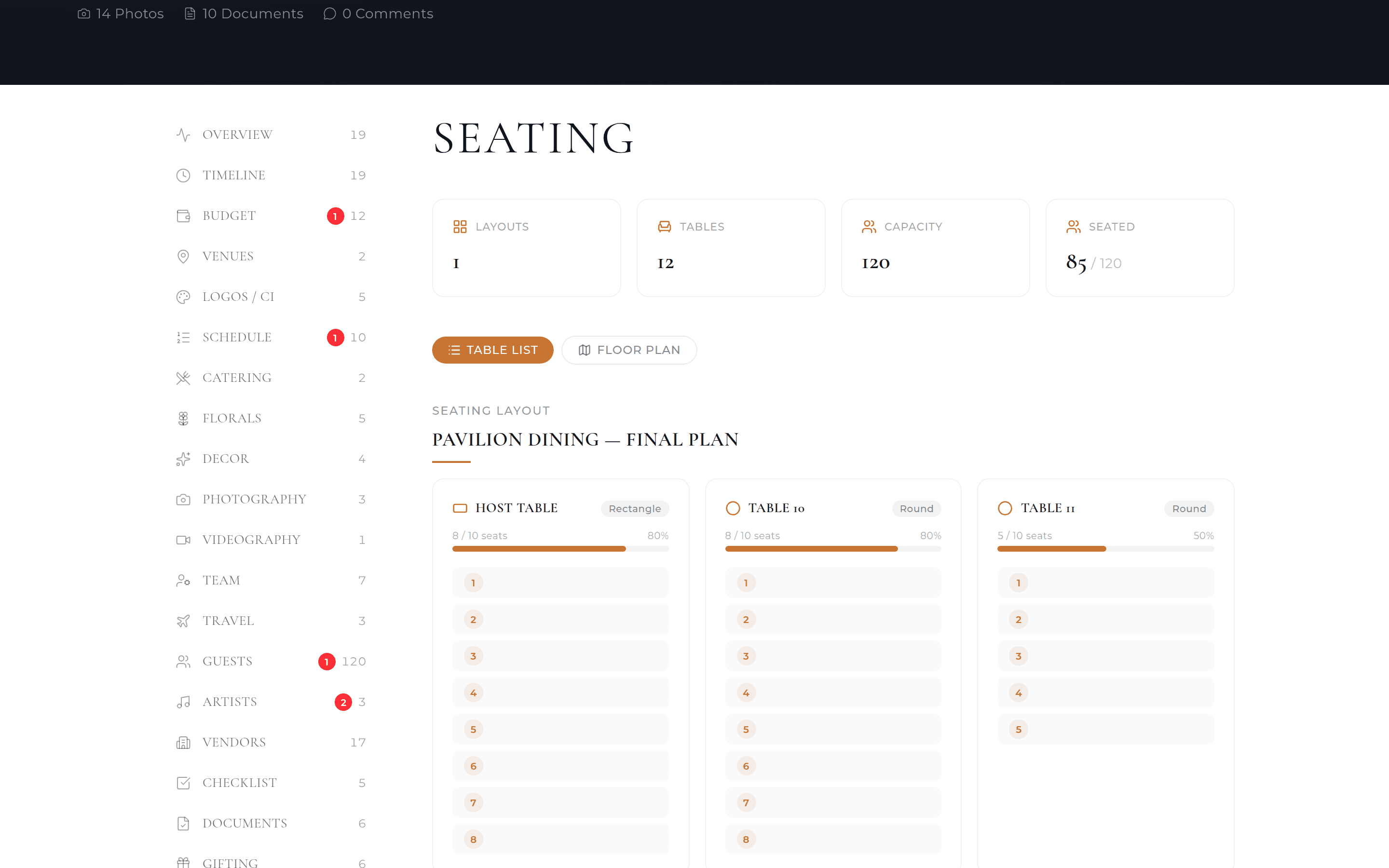 Seating plan — Studio BOH client portal