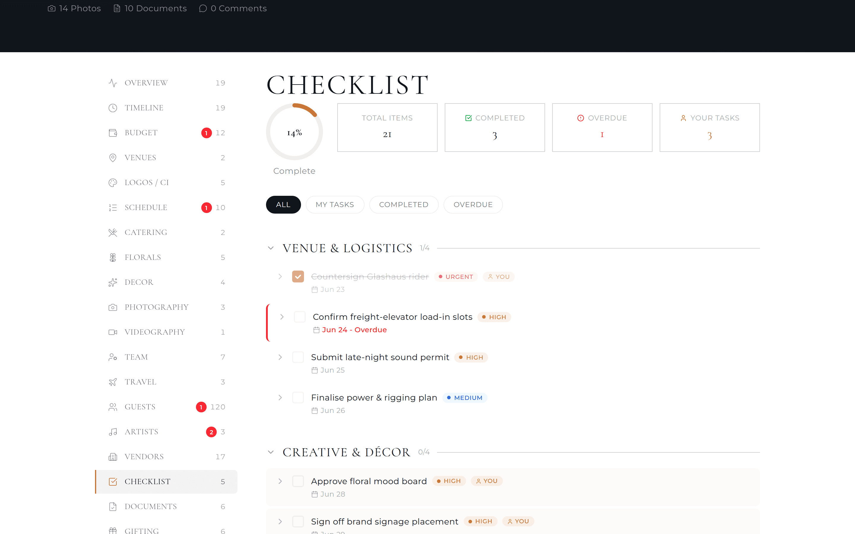 Checklist — Studio BOH client portal