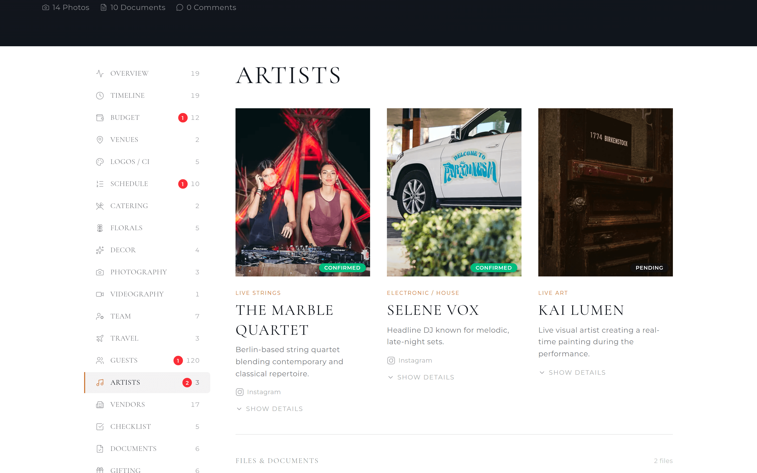 Artists & talent — Studio BOH client portal